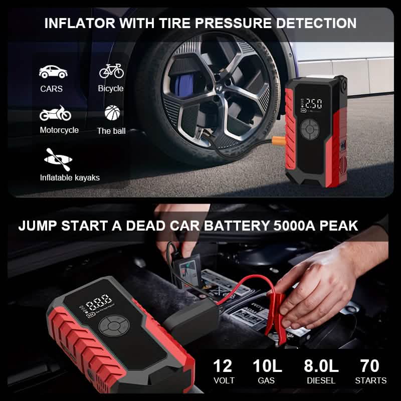 Portable 12V Car Jump Starter, Battery Charger, Air Pump (LED Display)