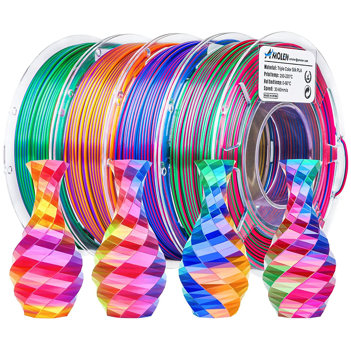 PLA Silk Triple Color Variety Pack (4x200g) - 1.75MM